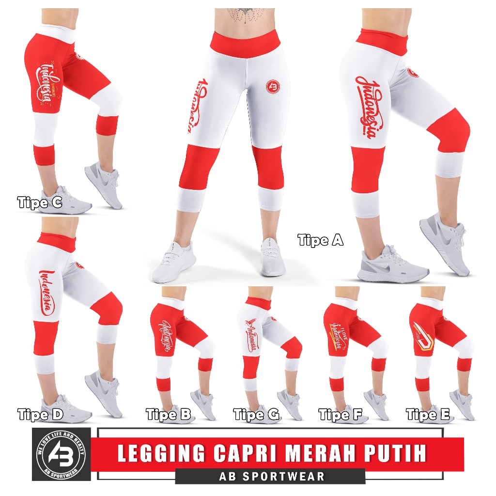 Legging Capri Merah Putih AB AB SPORTWEAR