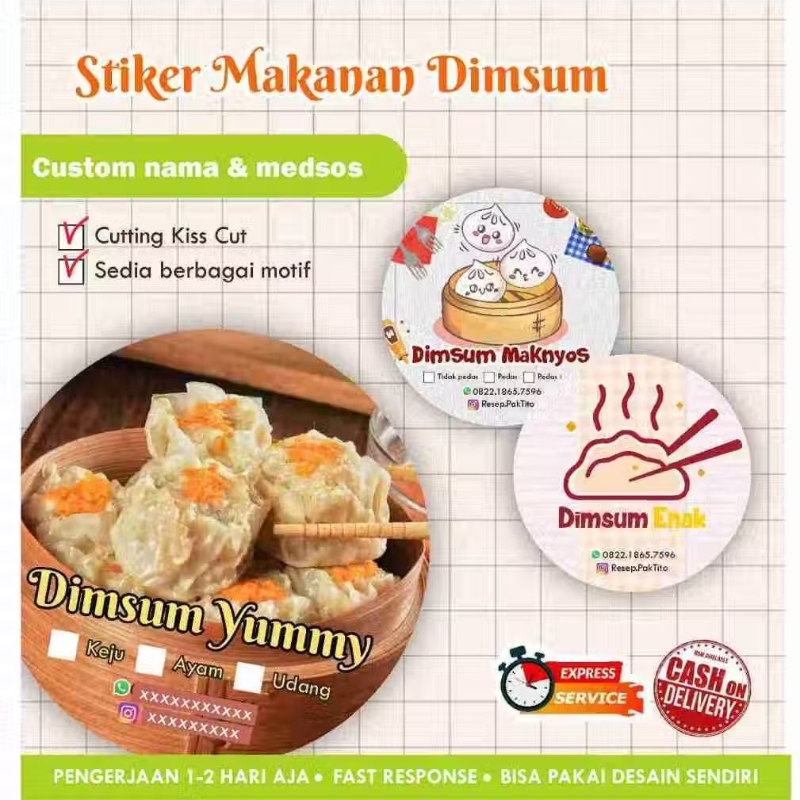 

Stiker Dimsum Cromo bulat / Label kemasan makanan / minuman / promosi / murah / chromo