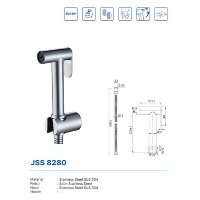 JET SHOWER SET DEKKSON JSS 8280 SSS Complete Hose 120 Cm Keran Semprot Cebok Closet Duduk Jet Washer