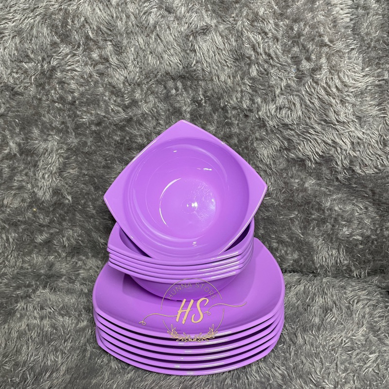 303 014 PAKET 12 PIRING MELAMIN DAN MANGKOK MELAMIN WARNA PASTEL CANTIK LEMBUT TERBARU / HUNNA