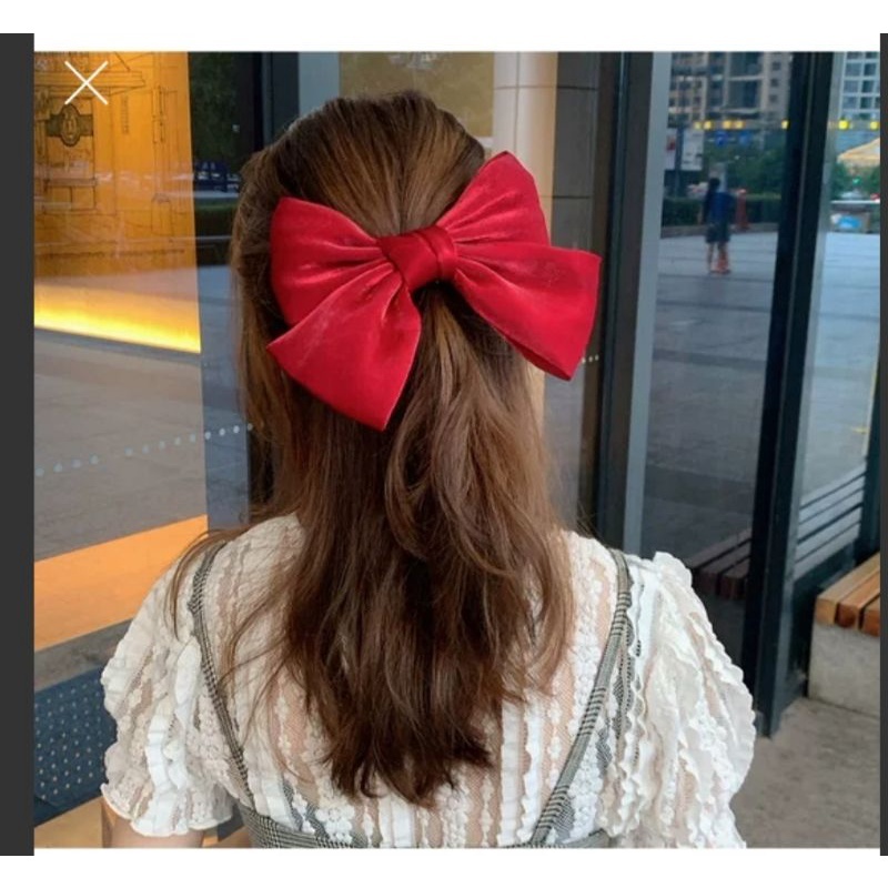 Jepitan Rambut Satin Glow Pita Besar Wanita Motif Glow Style Korean / jepitan rambut pita bahan sati