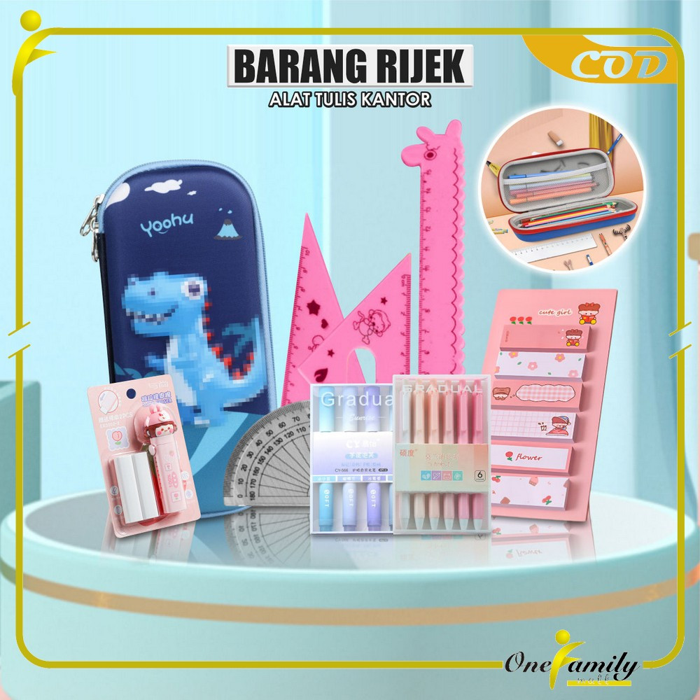 

ONE-Barang Rijek Alat Tulis Kantor Stationary Perlengkapan Sekolah Anak / Kotak Pensil / Pena / Penghapus / Crayon Sticky Note