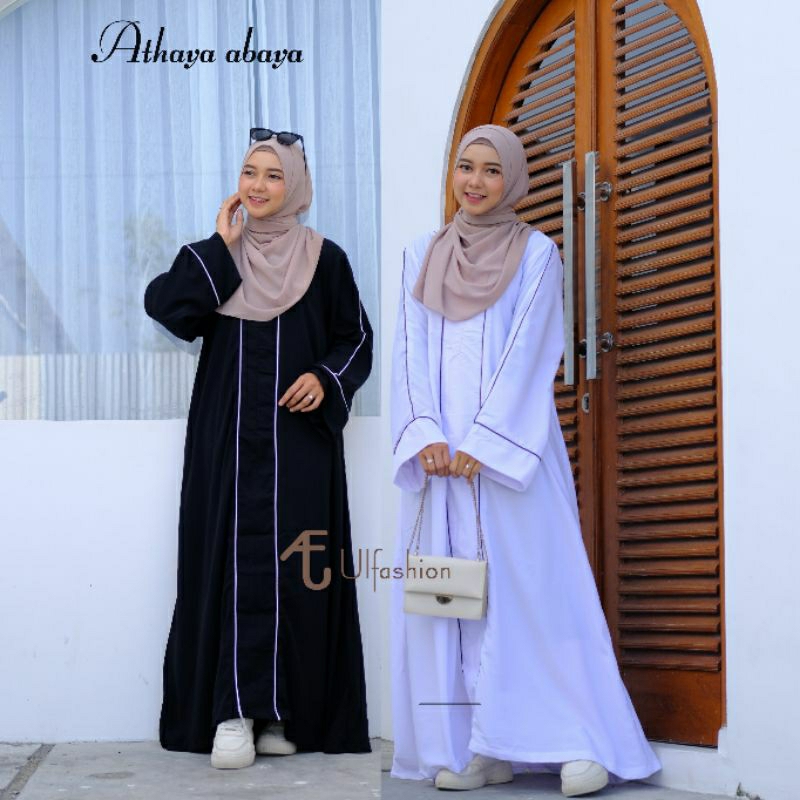 Gamis Abaya Turki hitam putih athaya abaya hitam polos list tanam bahan wolpeach luxury