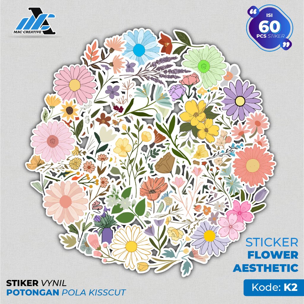 

[ MAC ] 60 PCS STICKER FLOWER BUNGA AESTHETIC ANTI AIR UNTUK LAPTOP CASE TUMBLER KOPER HP - K2