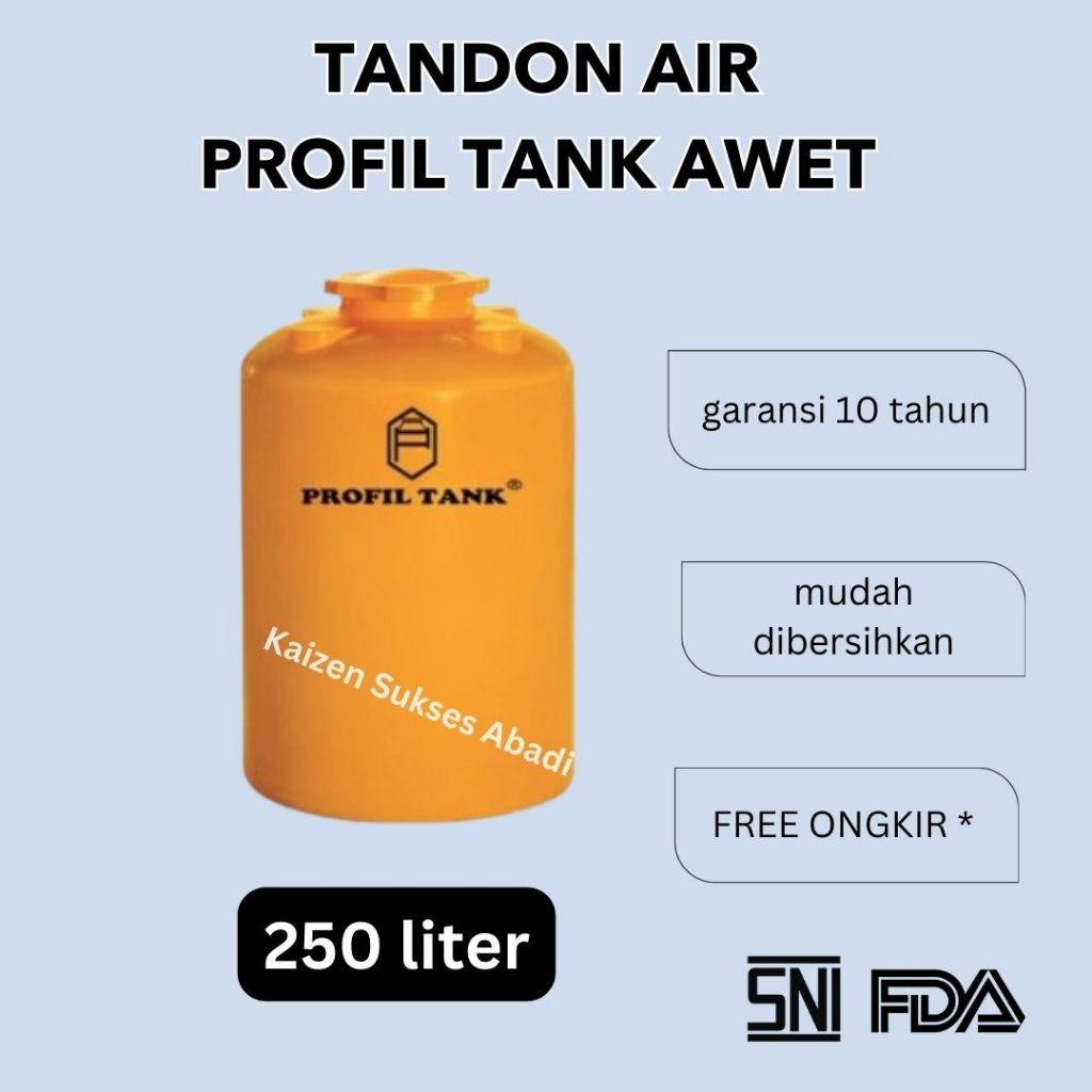 Tandon tangki toren air atas rumah plastik merek profil tank TDA 250 200 Liter bergaransi tebal terd