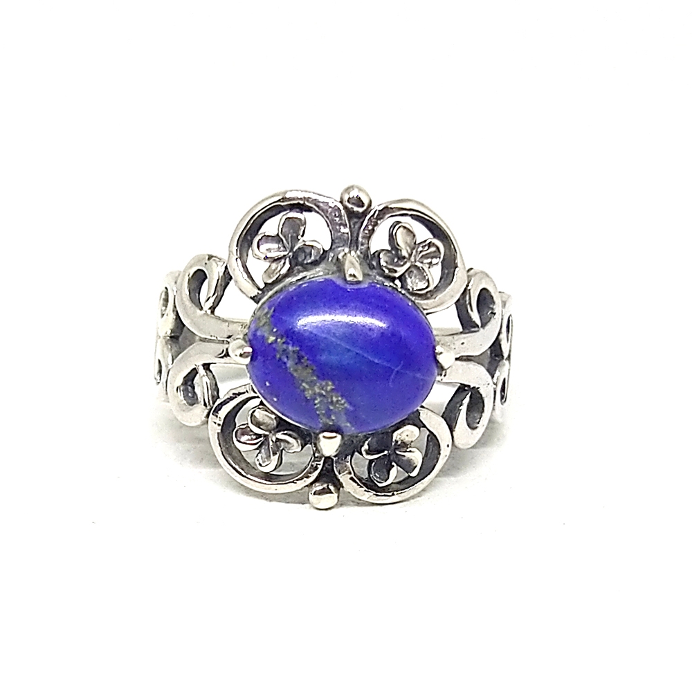 Cincin Ring Perak Silver Bali Asli 925 Ukir Jepun Kamboja Batu Akik Biru Lapis Lazuli Emas, amethsyt