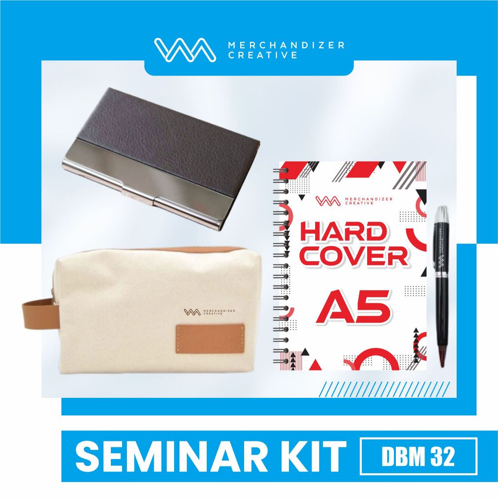 

Cardholder, Notebook A5 Spiral, Pulpen Sablon, dan Pouch Kanvas - Custom Seminar KIt