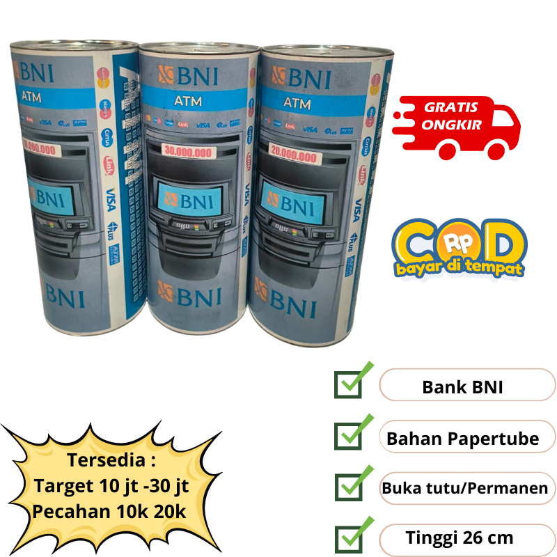 CELENGAN UKURAN XL TARGET 10 JUTA 200 JUTA 30 JUTA PECAHAN 10K 20K PERMANEN BUKA RURUP BAHAN KARDUS 