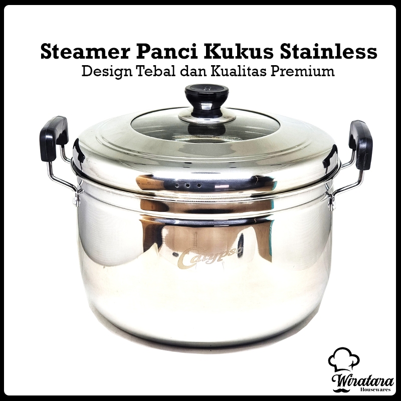Calypso Panci Steamer + Tutup Stainless 28cm 10Liter | Kukusan Dandang Stenlis Steel | Panci Kukus