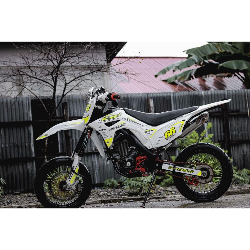 DECAL CRF 150 L FULL BODY PUTIH KOMBINASI KUNING STABILLO - Decal KLX Decal Dtracker DESIGN UPDATE T