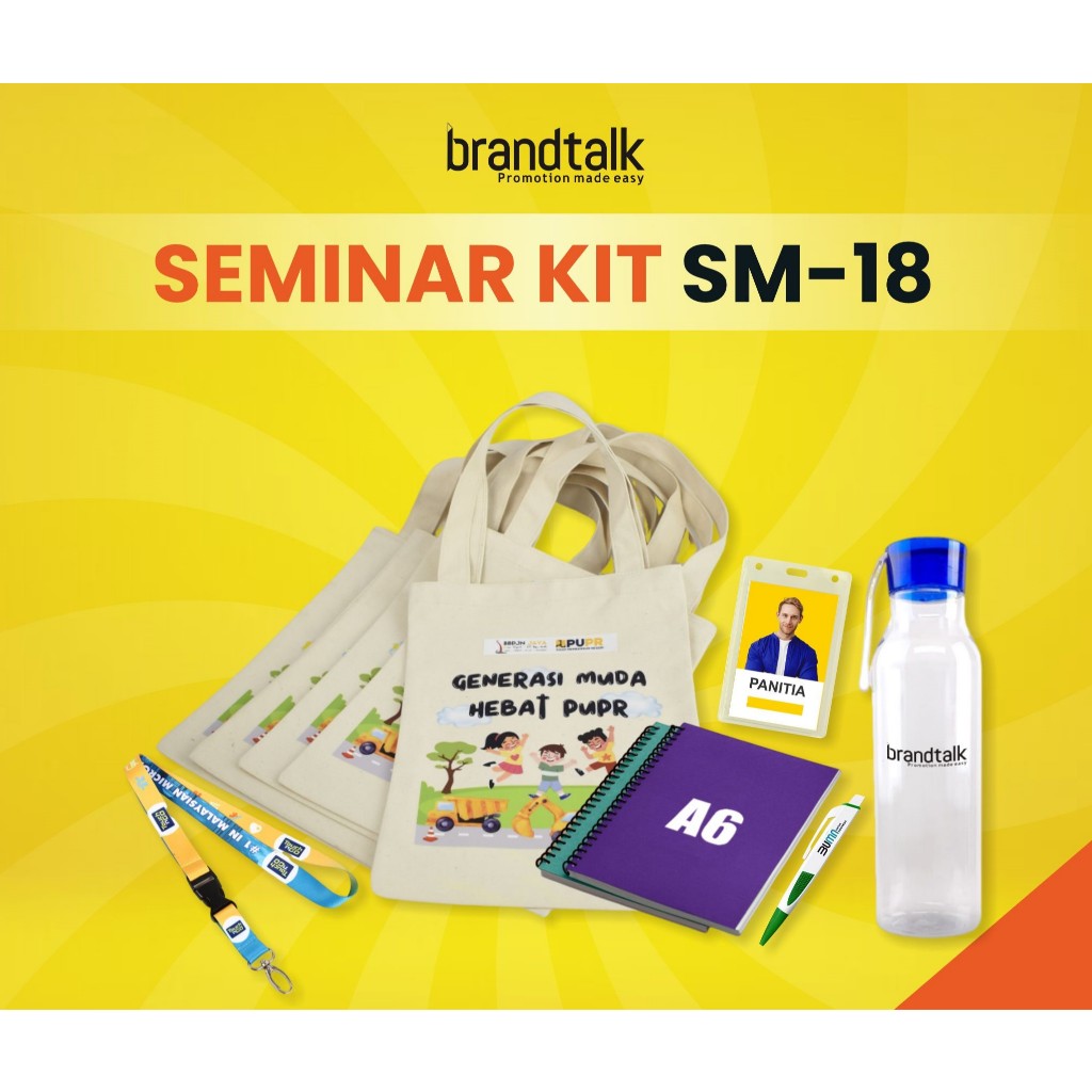 

Tas Belacu, Tumbler Colada, Notebook Spiral A6, Pulpen, Lanyard, Cocard Plastik - Paket Seminar Kit Isi 6 - SM18