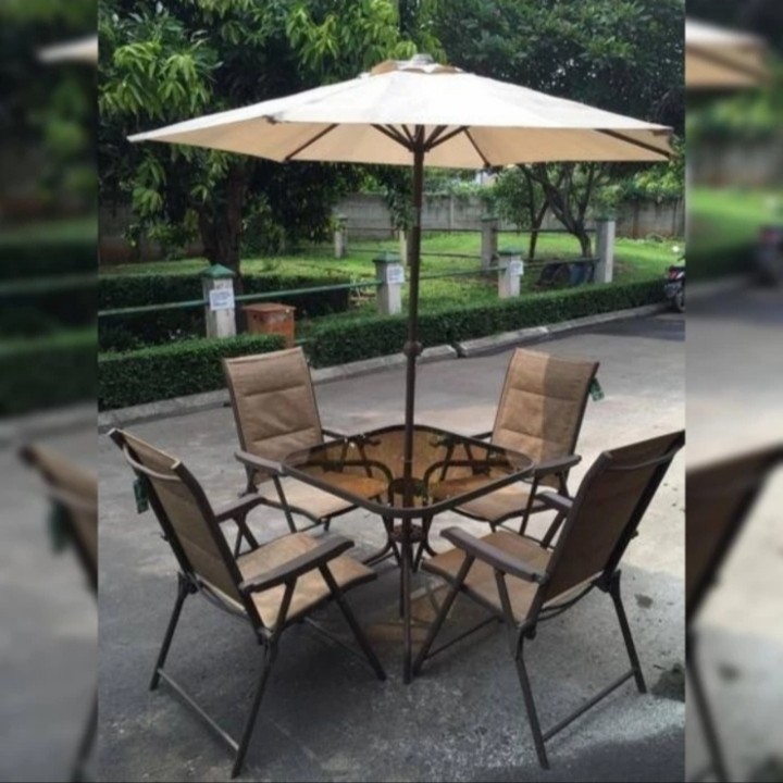 INFORMA TEXTILINE SET MEJA CAFE OUTDOOR 4 KURSI + PAYUNG