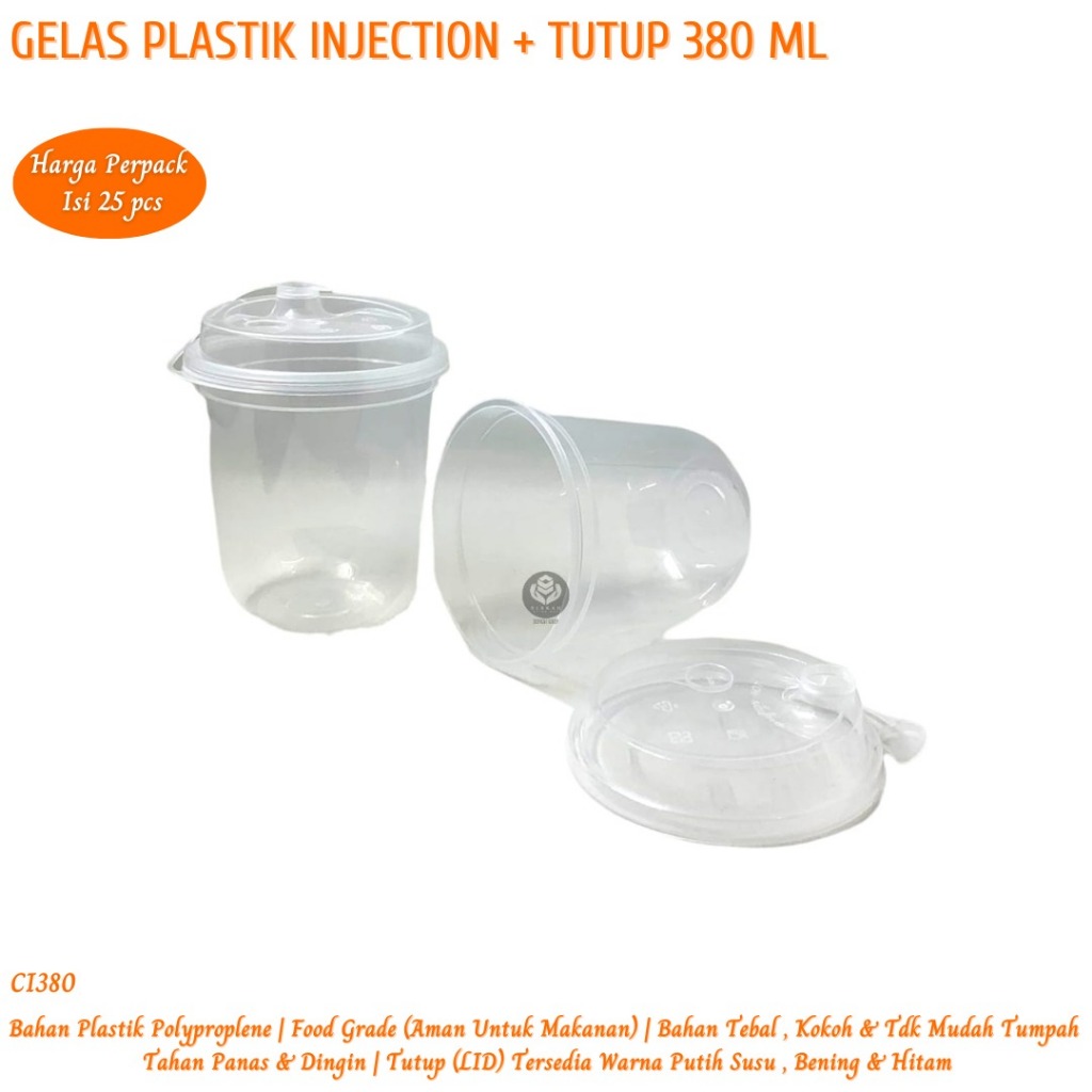CTY Cup Injection 380 Ml Oval Gelas Boba 12 Oz Plus Tutup Ml (Isi 25 Set - CI380)