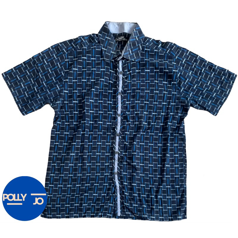 CROCODILE (ORI) - Kemeja Pria Lengan Pendek Motif Kotak Warna Biru Navy (Preloved)