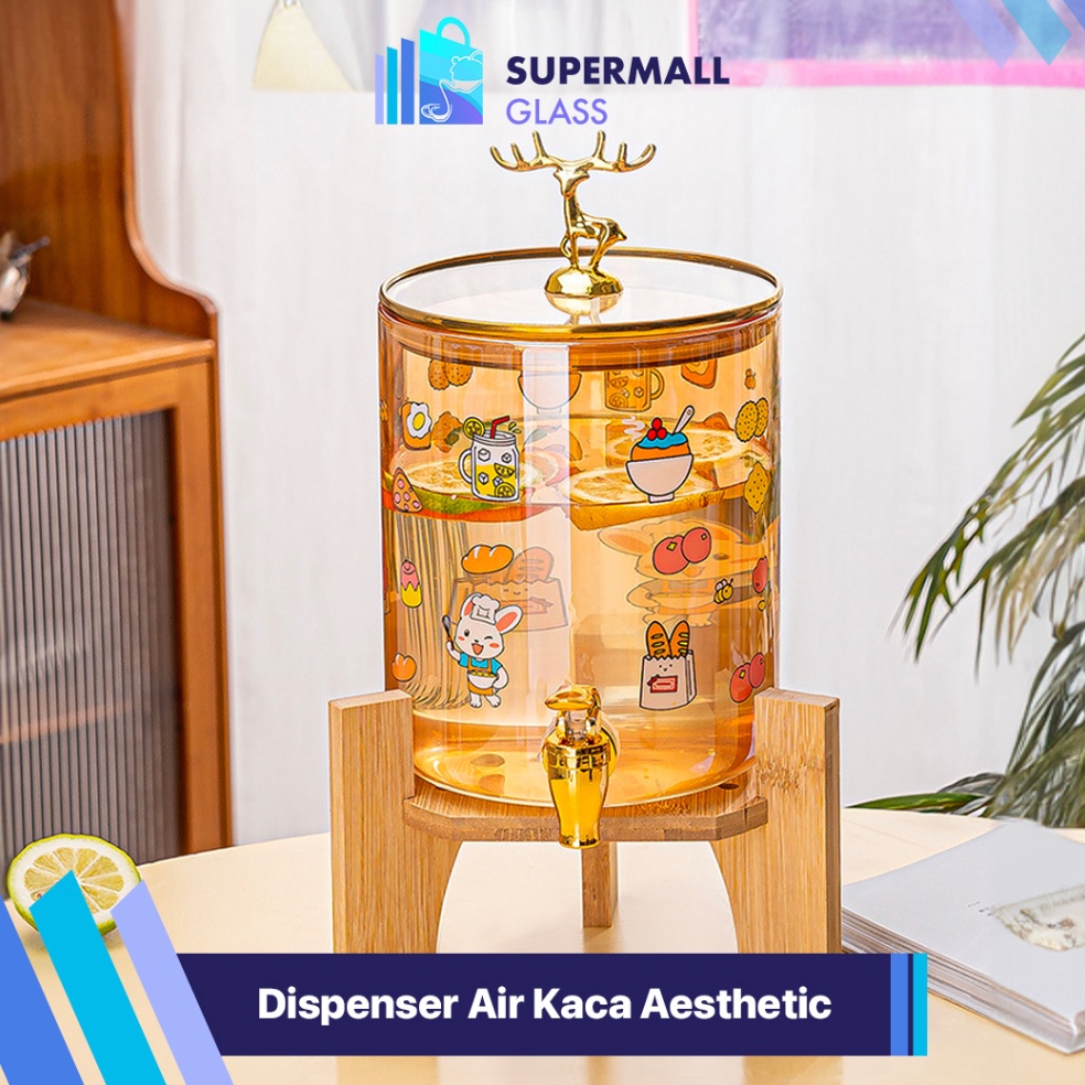 Special Pr Supermall Glass D Dispenser Air Kaca  Ketel Air Dingin Kaca dengan Tatakan Kayu  Tempat M
