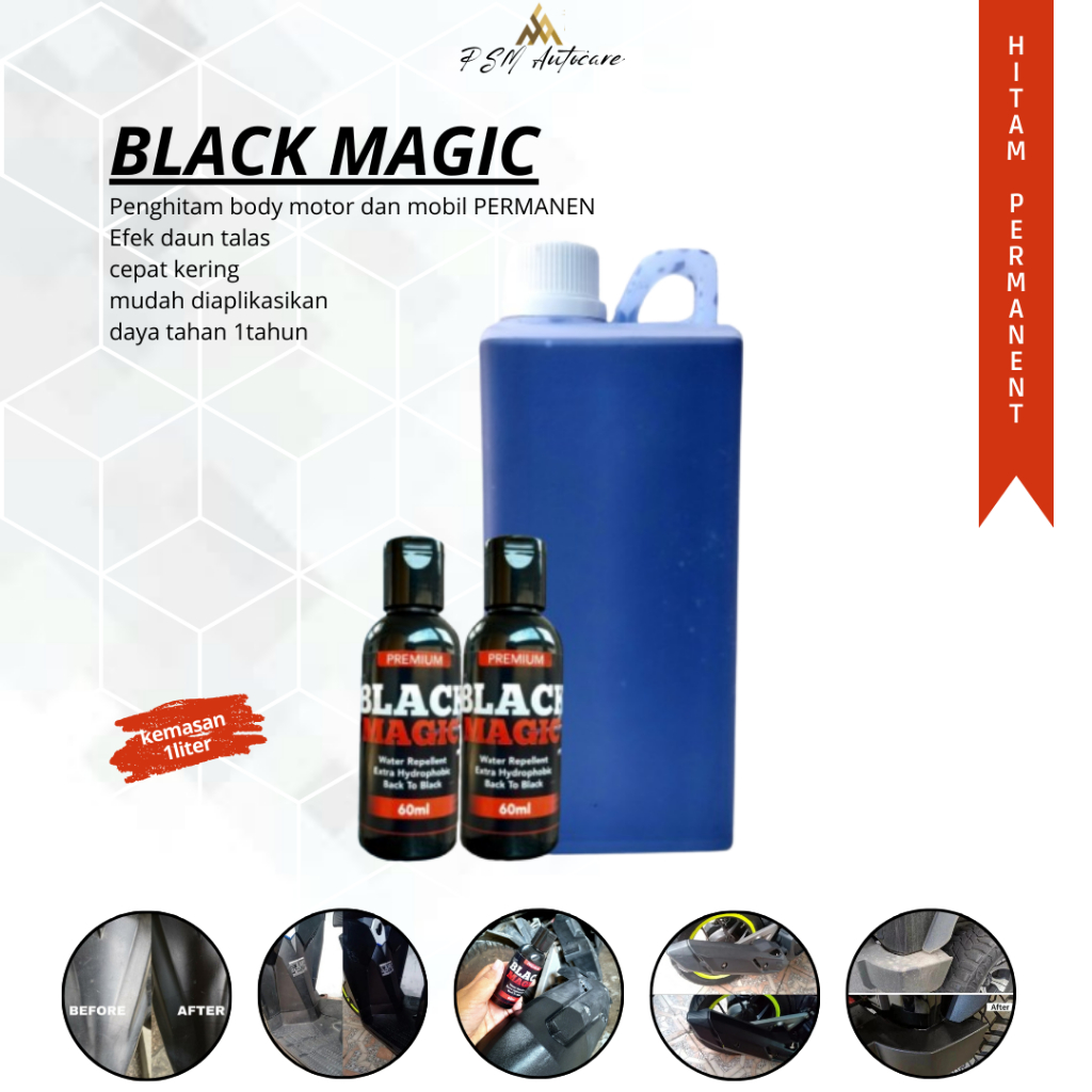 BLACK MAGIC PERMANEN 1LITER, Penghitam body motor permanen, Penghitam terbaik untuk body kasar