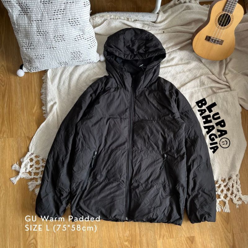GU by UNIQLO Black #3 Warm Padded Puffer Gelembung Jaket size L | 100% Original