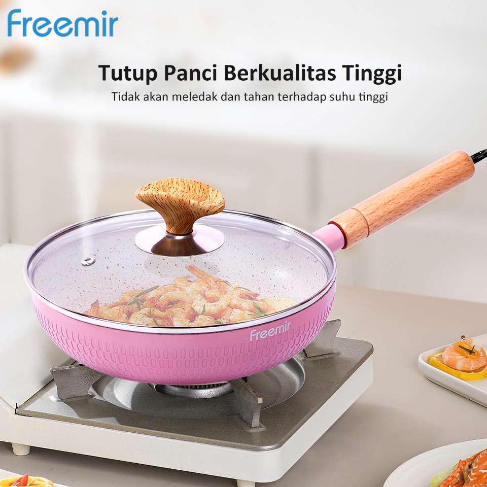 Penjualan Terbanyak Wajan Penggorengan 2 Cm Anti Lengket Pink Tutup Kaca Frying Pan