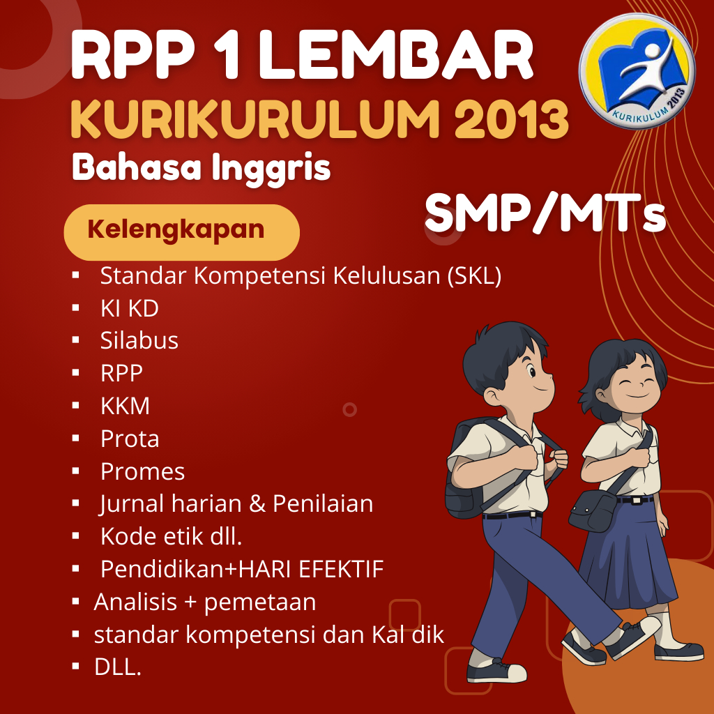 

RPP 1 LEMBAR BAHASA INGGRIS SMP/MTs KURIKULUM 2013 LENGKAP