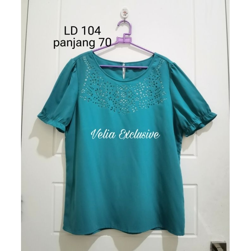 Blouse st.Yves Lengan Karet Atasan Wanita st. Yves Big Size Lengan Pendek Motif Bunga Katbol Furing 