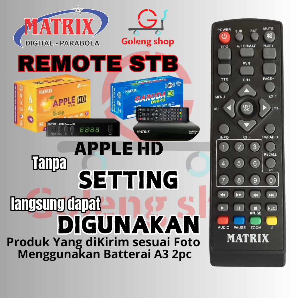 REMOT STB MATRIX DVB-T2 APPLE KUNING/MATRIX GARUDA REMOTE SET TOP BOX METRIK