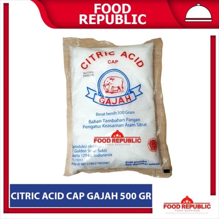 

CITRIC ACID 500GR CAP GAJAH ASAM CITRUN SITRAT PENGATUR KEASAMAN HALAL