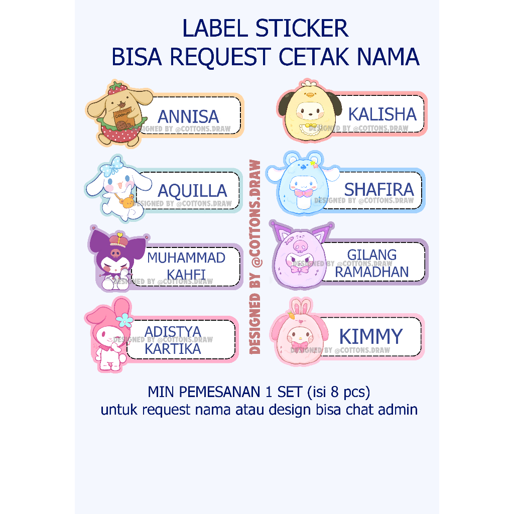 

Custom Label Stiker Buku Nama 1 Set Kartun Anime Fanart