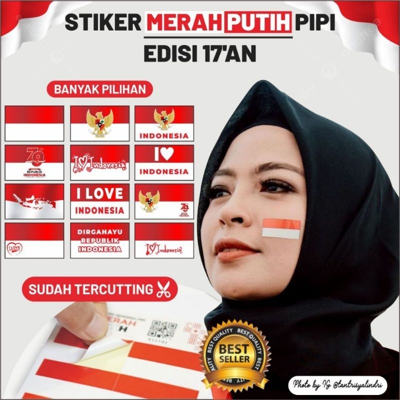 

⭐DIERS⭐(HARGA 1 PCS/1 BUAH) Stiker Tempelan pipi/stiker pipi/stiker dirgahayu/stiker Pipi Bendera merah Putih