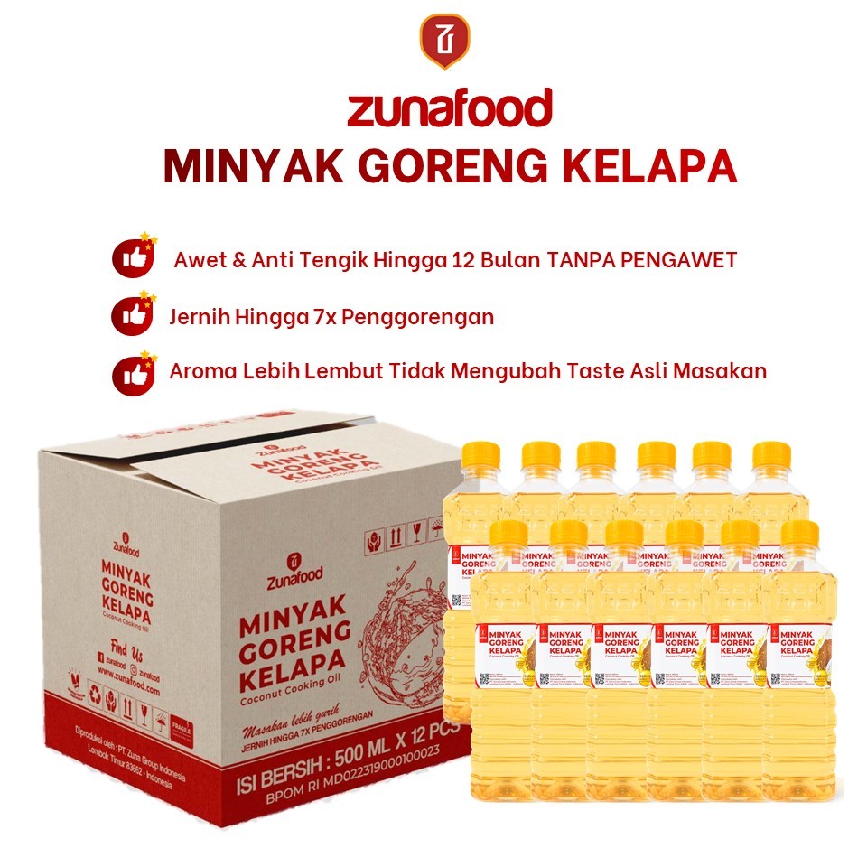 

Zunafood Minyak Goreng Kelapa 500ML 1 Dus Isi 12 Botol