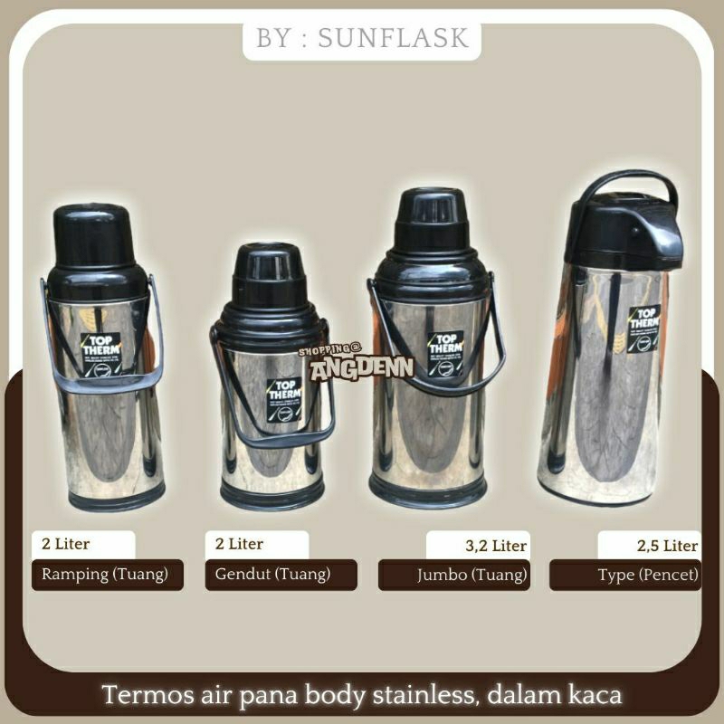 Termos Air Panas 2,5 Liter, 2 Liter Body Stainles - SUNFLASK  / Termos Pencet / Termos Stainless