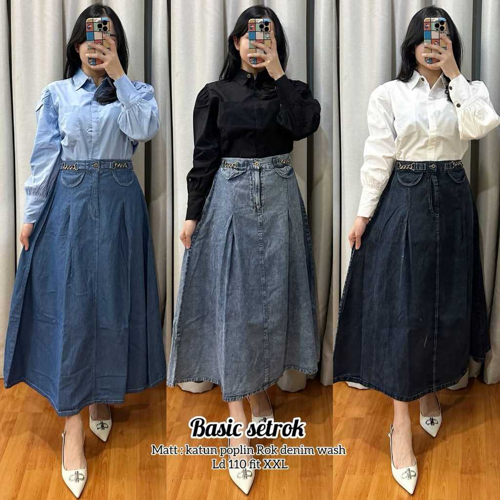BASIC SET ROK - ATASAN&ROK PANJANG BAHAN JEANS & KATUN PREMIUM