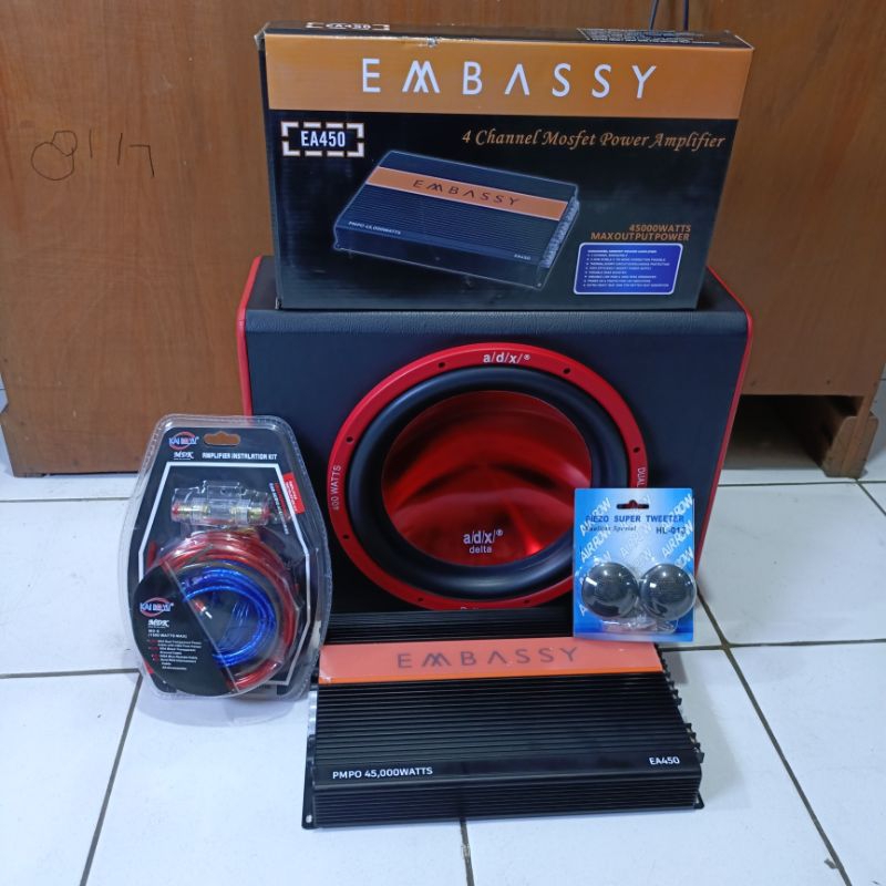 paket subwofer power mobil 12inch, komplit tinggal pasang