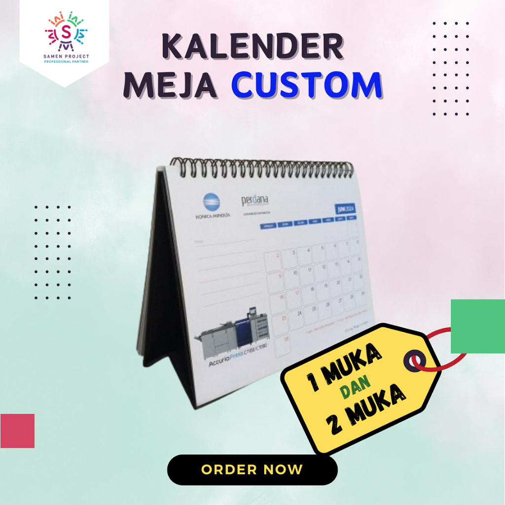 

Cetak Calendar Kalender Meja Duduk A5 Landscape Custom 1 Sisi 2 Sisi Bolak-Balik Rangka Hardcover Hitam