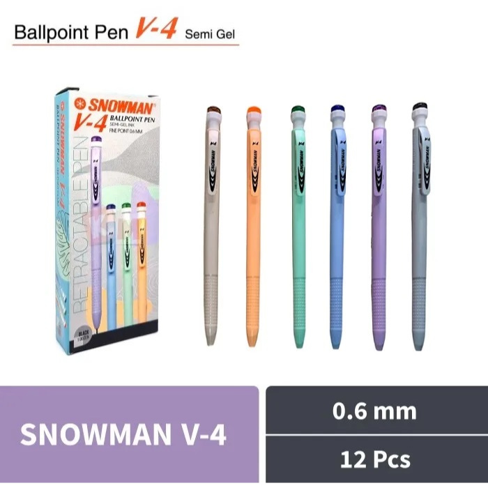 

(12 PCS) Pulpen / Bolpoin Snowman V-4 Hitam 0.6mm