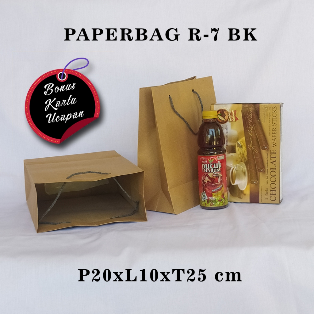 

PAPERBAG BONUS KARTU UCAPAN UKURAN R-7 BK (P20 X L10 X T25 CM) WARNA COKELAT POLOS