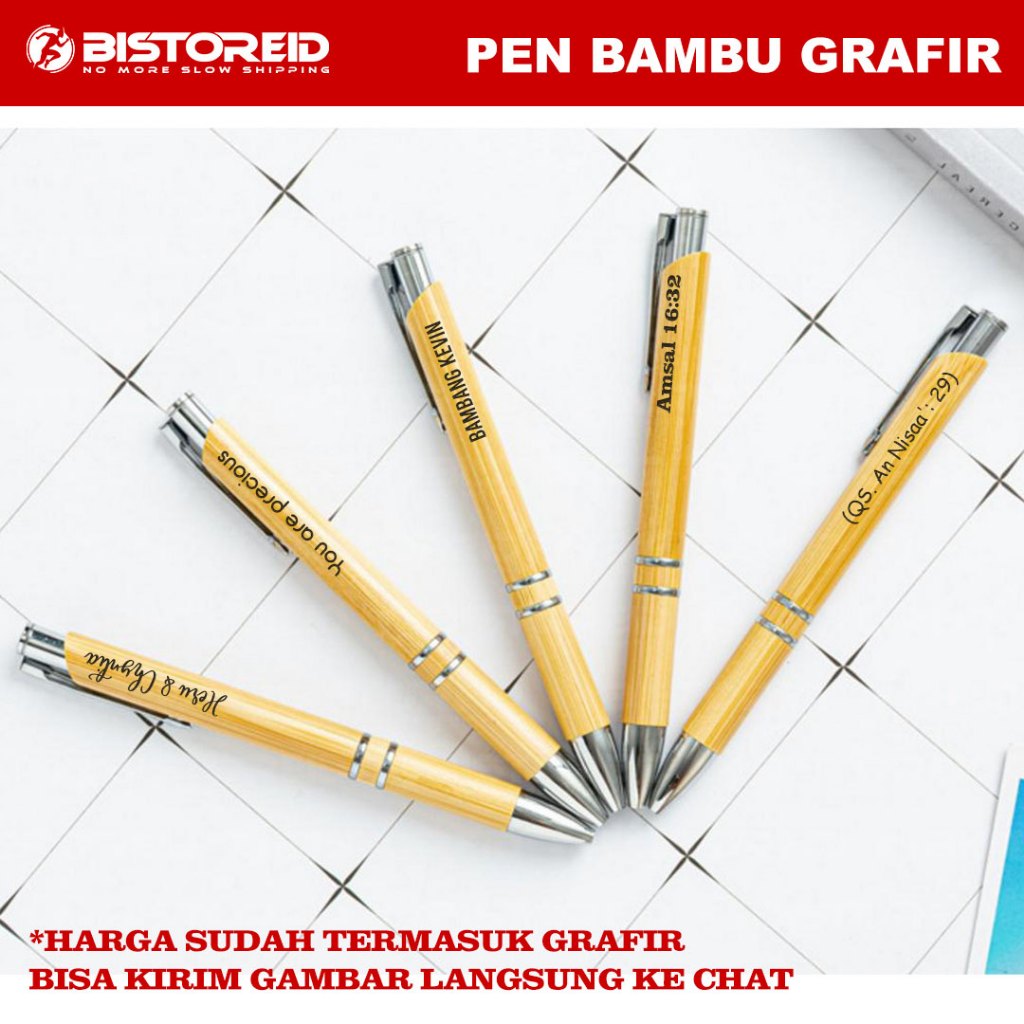 [GRAFIR NAMA] Pulpen Pen Kayu Bambu Bamboo Baris Dua Ukir Nama Grafir Laser Hadiah / Souvenir Unik