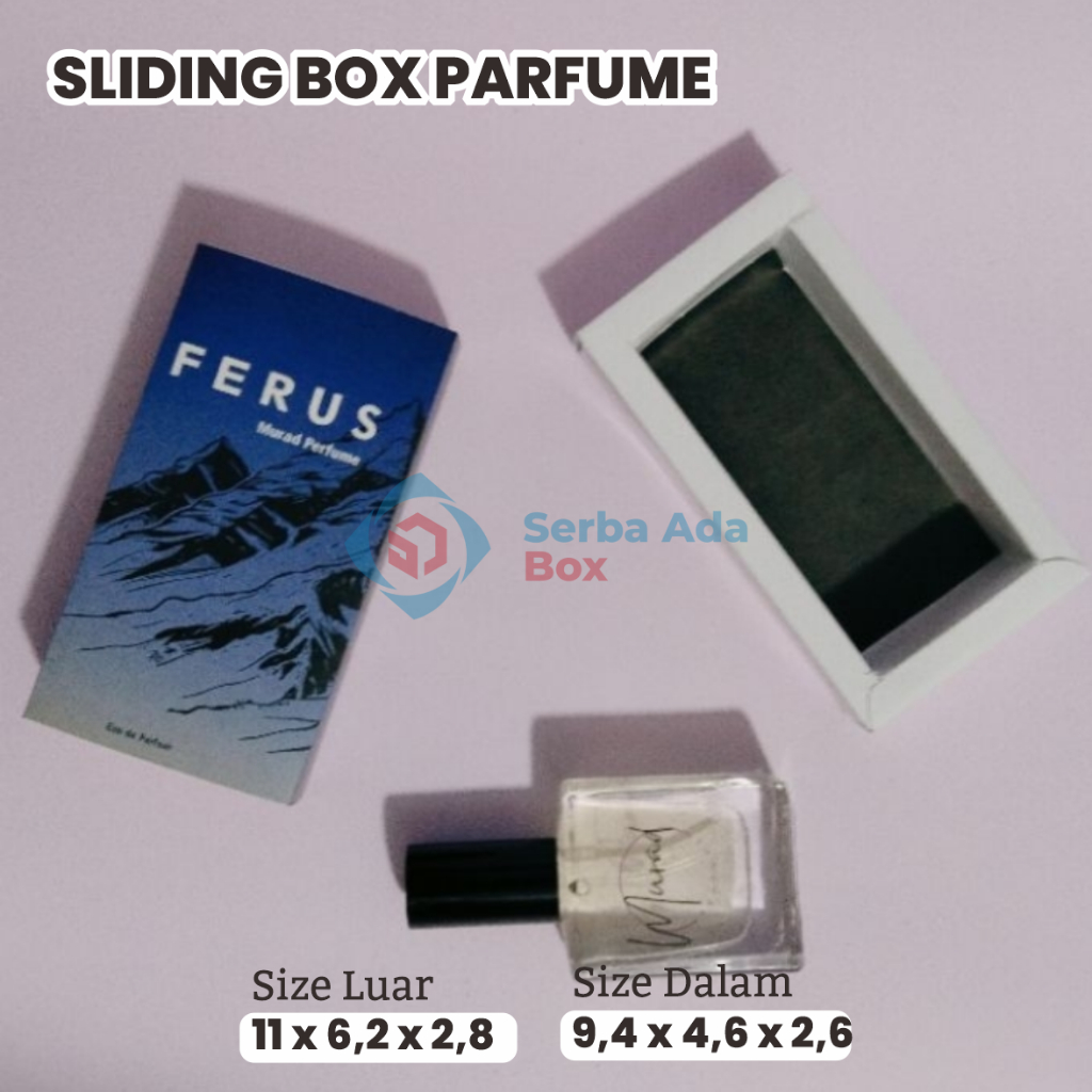 

BOX PARFUM PRINTING / BOX PARFUM CETAK FOIL / BOX PARFUM SLIDING KRAFT / SLIDING BOX PUTIH 9,4 x 4,6 x 2,6 / BOX PARFUM 30ML
