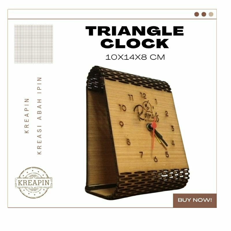 Jam Meja Segitiga Weker Kayu Unik Etnik Custom Aesthetic Promosi Perusahaan
