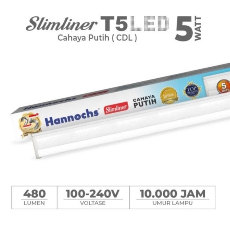 lampu neon LED slimliner T5 LED 5watt hannochs cahaya putih
