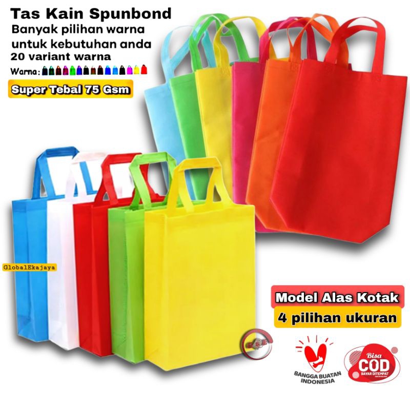 

(Model HBPA Box Alas Kotak) Tas Kain SpunBond Goodie Bag Kantong Totebag Belanja Totebag Snack ultah