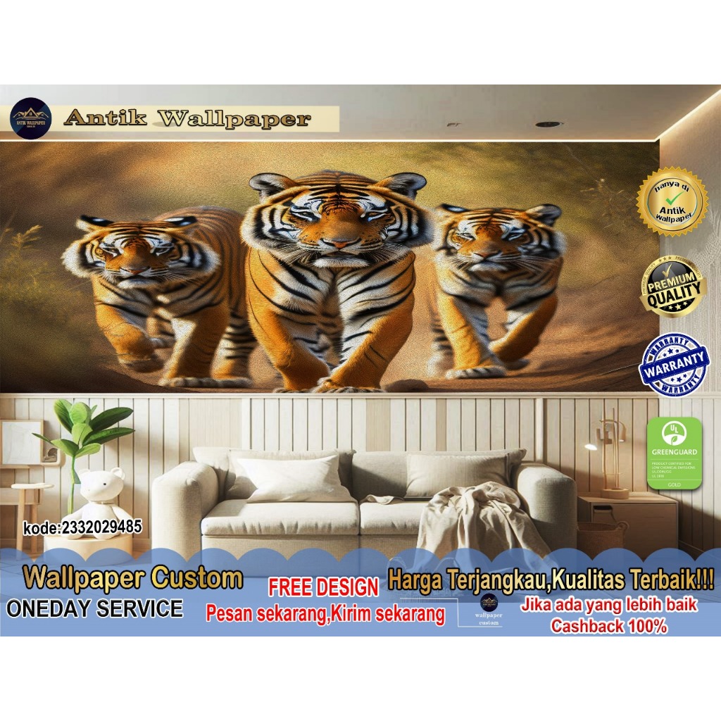 Wallpaper Custom & Wallpaper Stiker Custom 3D Tema 3D Mural | Hewan Hewan | Aestetic | Ruang Tamu