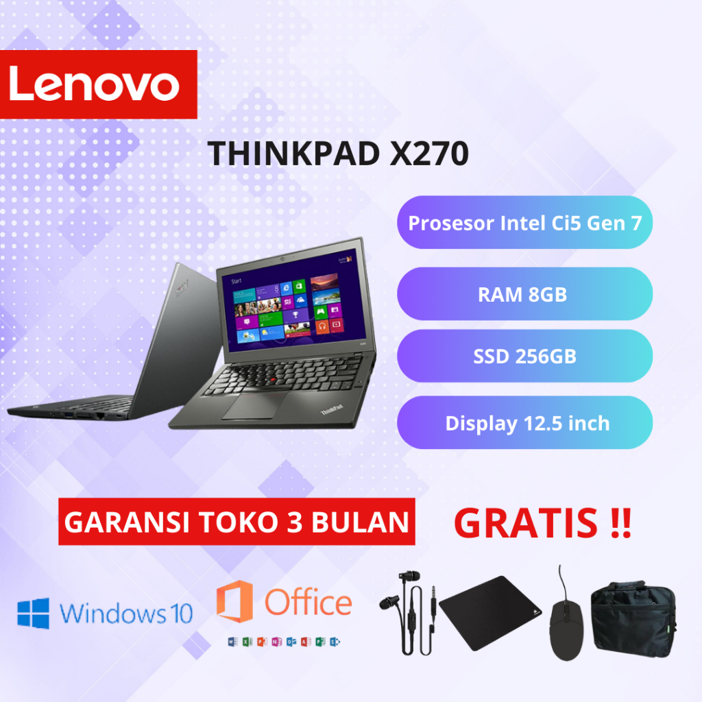 LAPTOP LENOVO THINKPAD X270 CORE I5 GEN7 RAM 8GB SSD 256GB