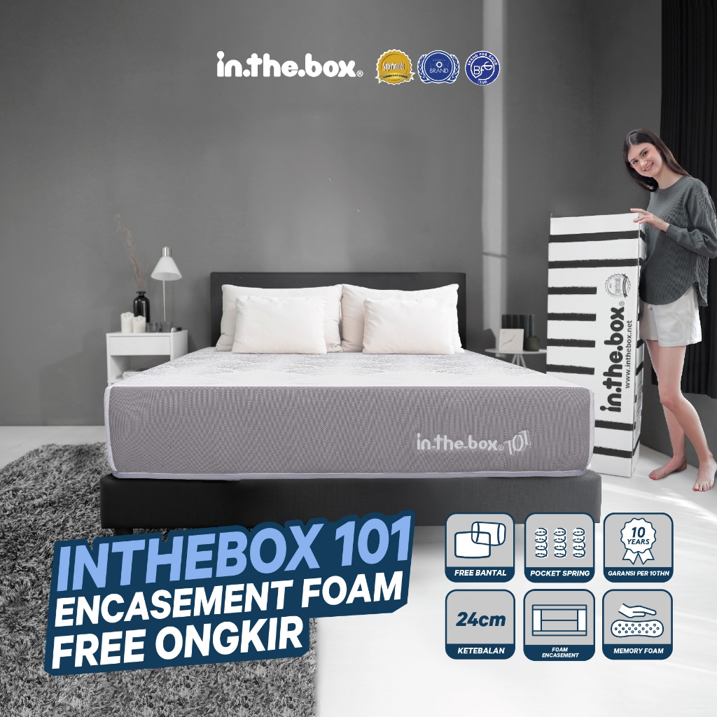 Kasur Springbed IN THE BOX 101 - FREE Bantal | Ukuran 90x200, 100x200, 120x200, 140x200, 160x200, 18