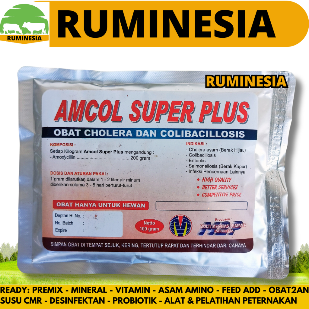 AMCOL SUPER PLUS 100 GRAM M2P - Obat Pilek Ngorok Snot Colibacillosis Unggas Pulorum Korisa