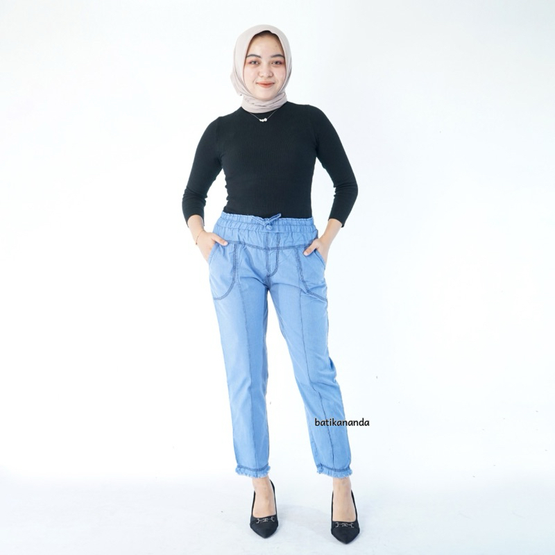 BAGGY PANTS JEANS RAWIS SIZE STANDAR DAN JUMBO(HALUS dan TEBAL) Pinggang Full Karet