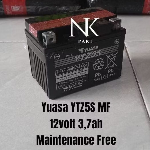 Aki Accu Motor Honda BeAT FI Karbu, Scoopy FI Karbu, Yuasa YTZ5S MF 3,7Ah