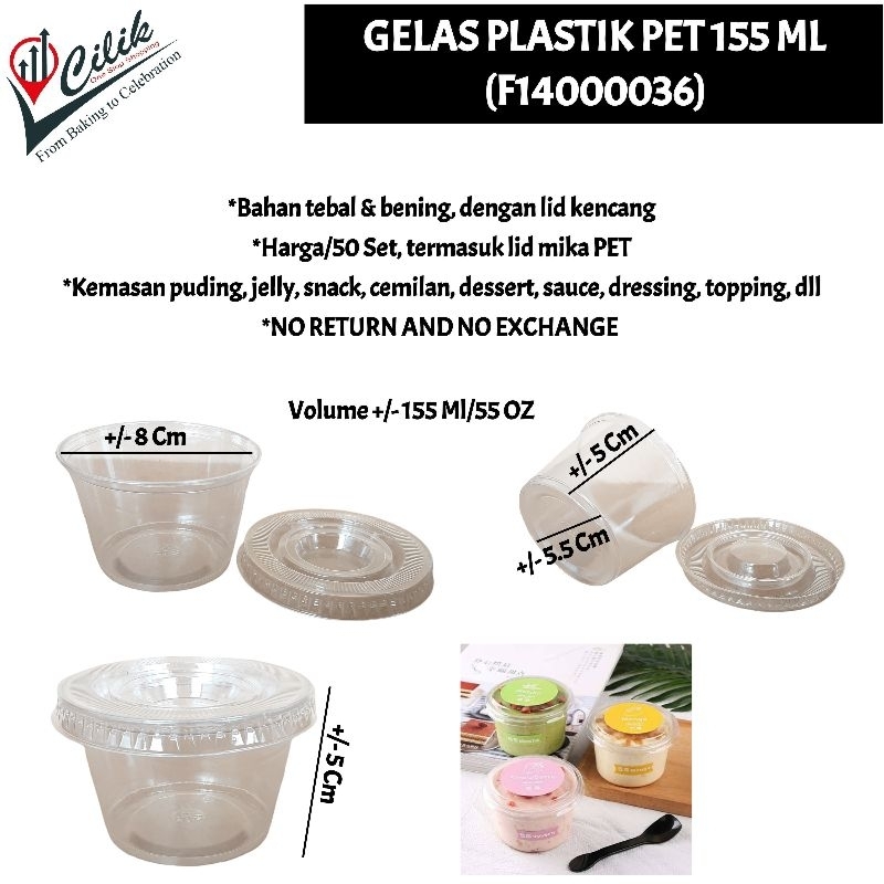 gelas+cup+wadah+kemasan+take away+bahan+plastik+PET+mika+lid+tutup+155 ml+inner+partisi+sekat+300  m