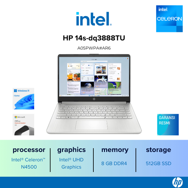 Laptop HP 14s-dq3888TU [14"/Intel Celeron N4500/8GB/512GB/Silver]