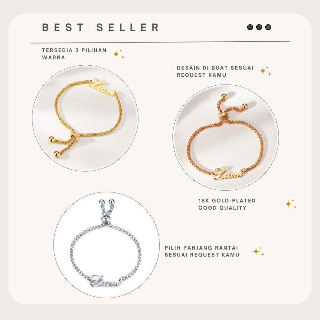 Gelang Model Serut Titanium Ukir Nama Custome Arab / Indo Lapis Emas Anti karat / Adjustable Bracele