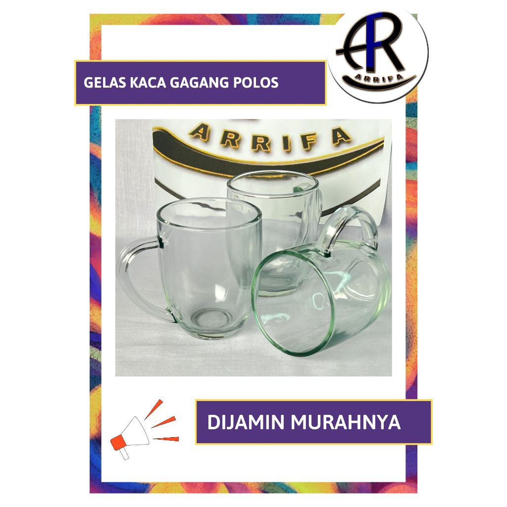 Original Kedaung Gelas Kaca Gagang Polos untuk Teh Kopi Jus Es Jeruk